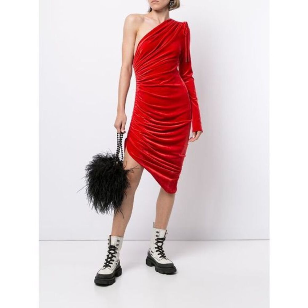 MONSE Velvet Ruched Asymmetrical Mini Dress